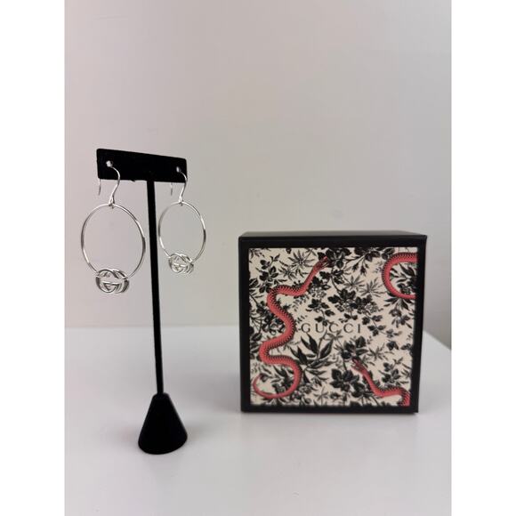 GUCCI Britt Interlocking GG Hoop Drop Dangle Earrings Sterling Silver 925 NEW - Picture 1 of 10